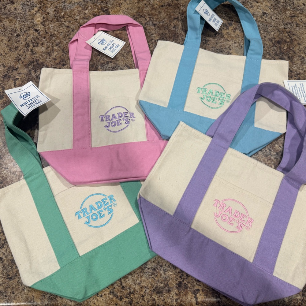 Trader Joe’s Canvas Mini Tote Bag - Pink, Blue, Green, Lavender